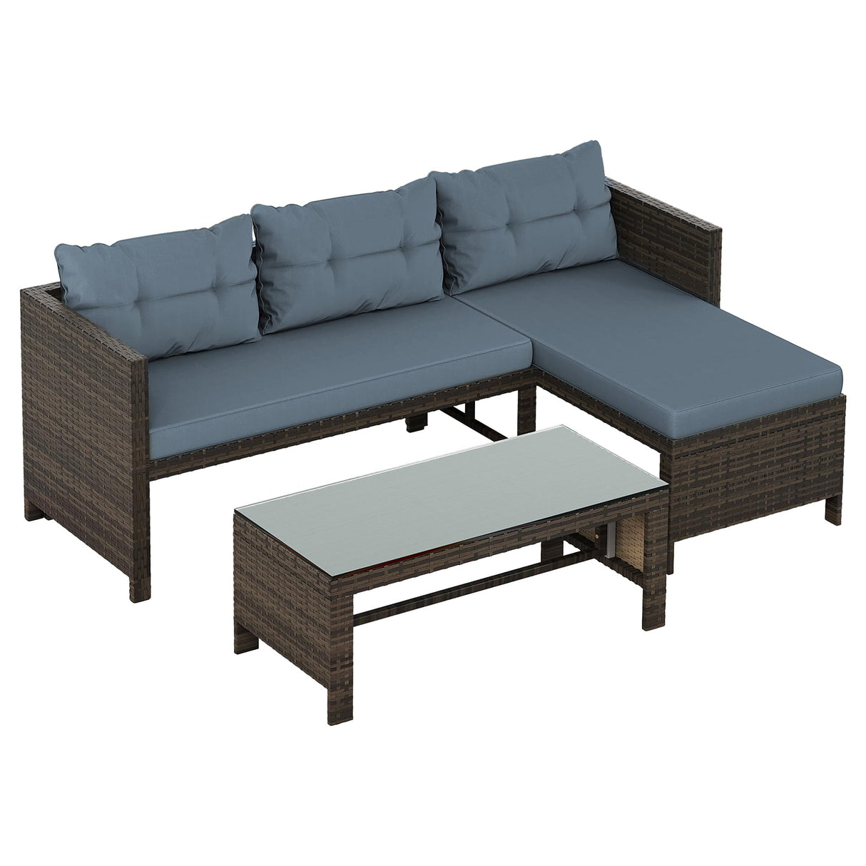 Shintenchi Outdoor Patio Furniture Sets, Wicker Patio sectional Sets 3-Piece, All Weather Wicker Rattan Patio Seating Sofas with Glass Coffee Table and Cushion (Blue) Shintenchi