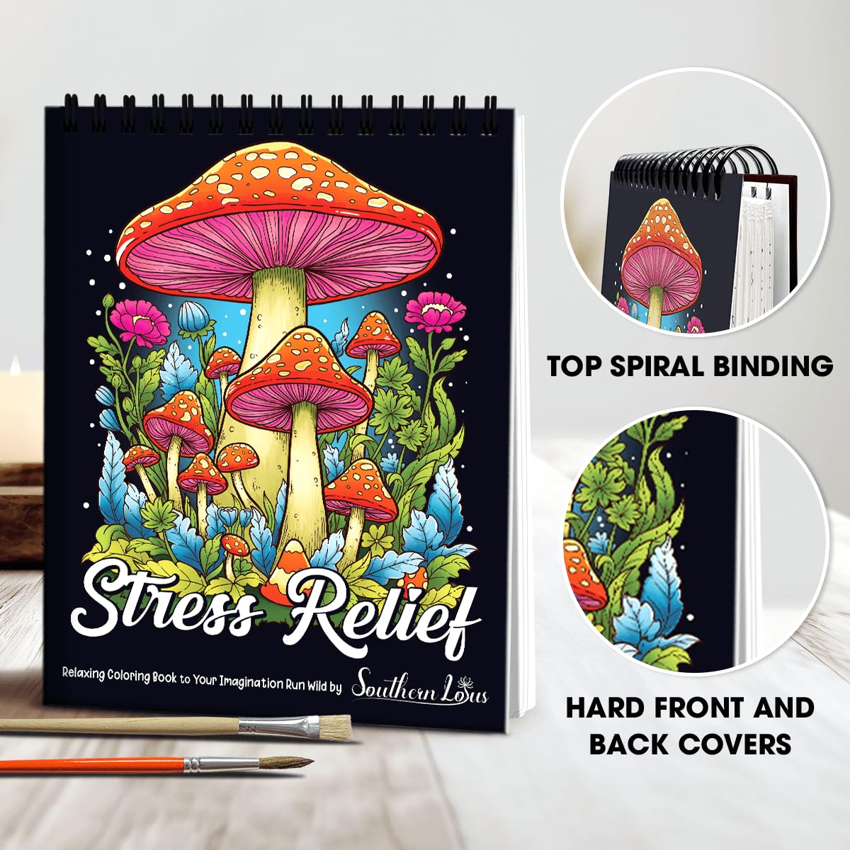 Stress Relief Spiral Coloring Book for Adults Women Girls Hardcover Floral Patterns Animals Themes Aesthetic Illustrations Relaxing Large Print Pages Relieve Anxiety Mindfulness SOUTHERN LOTUS
