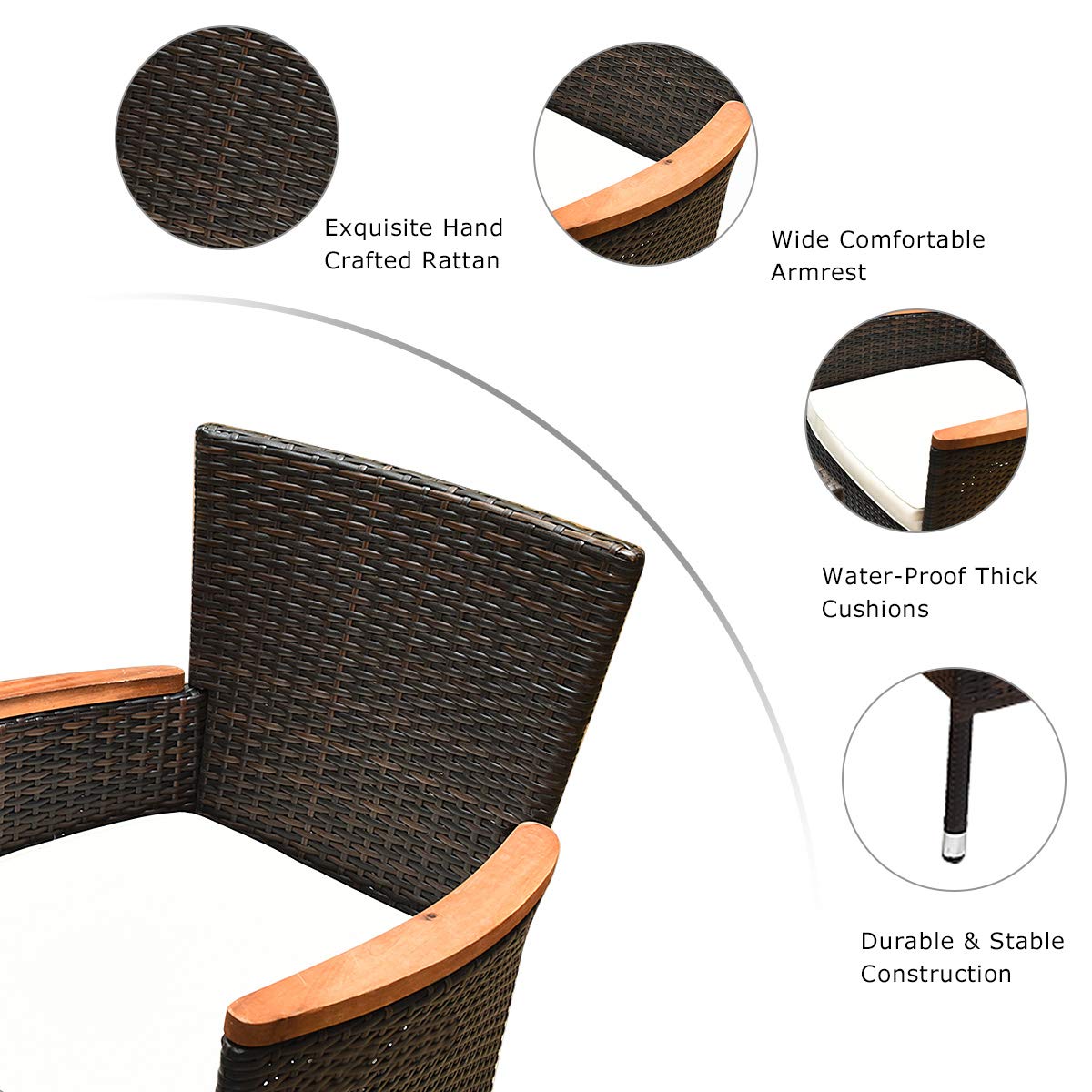 Tangkula 9 Piece Outdoor Dining Set, Garden Patio Wicker Set w/Cushions, Furniture with Acacia Wood Table and Stackable Armrest Chairs Tangkula