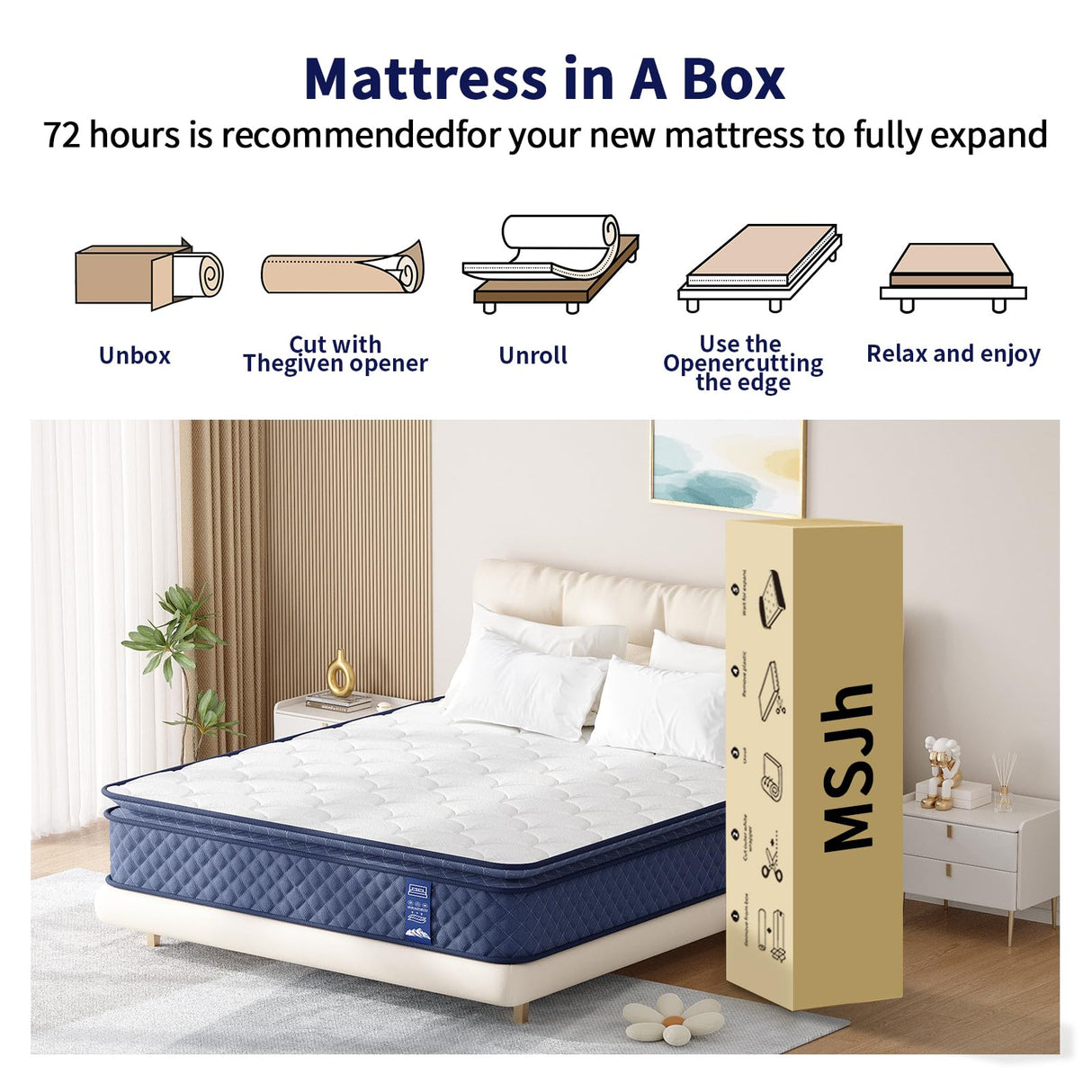 MSJh Twin Mattress, 12 Inch Twin Hybrid Mattress for Kids, Twin, Fiberglass Free, Medium Plush, Foam and Spring Hybrid Mattress for Motion Isolation, Pressure Relief & Edge Support, Mattress in A Box MSJh