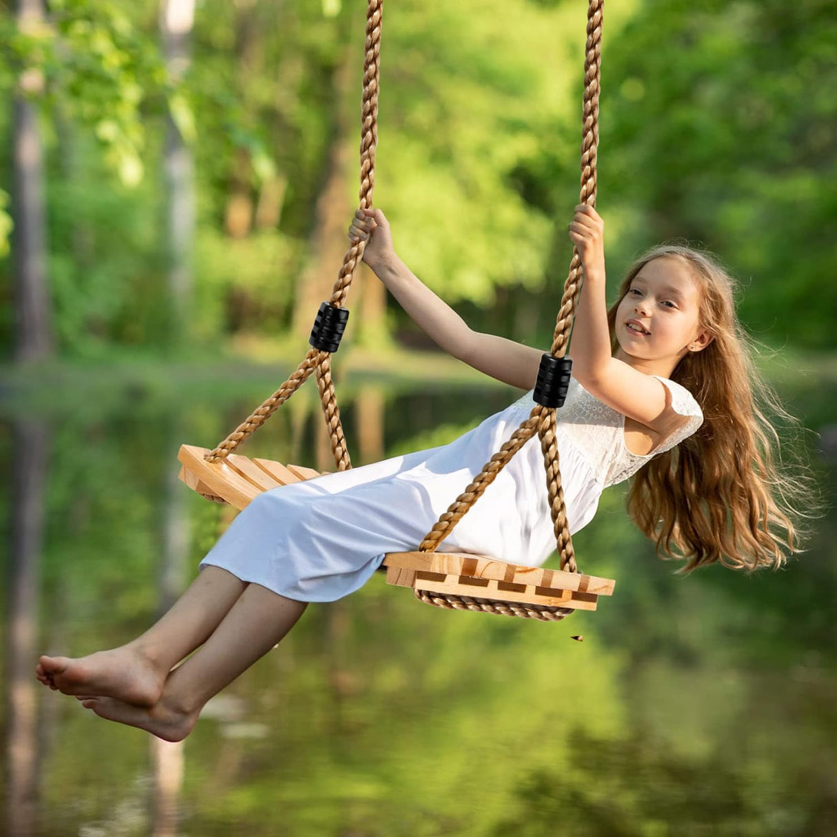SimpleArt Wood Tree Swing Seat- Adjustable Rope Wooden Swing Set Indoor Outdoor for for Children Kids SimpleArt