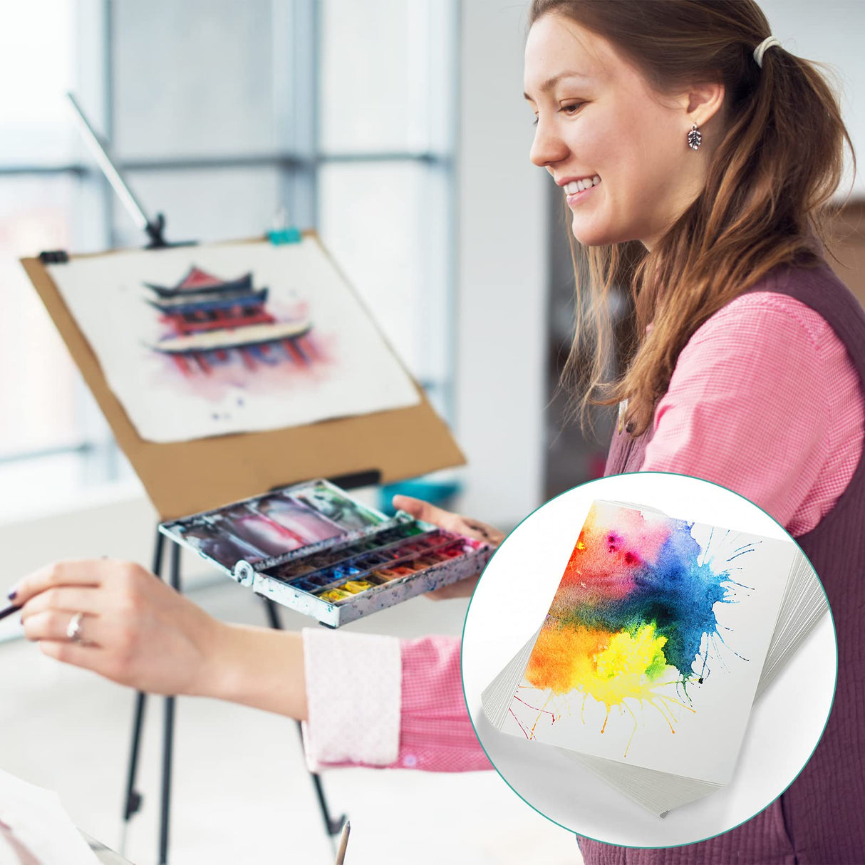 TecUnite 120 Sheets Cotton Watercolor Paper Cold Press Paper Pack for Students Adults Watercolorist Beginning Artists(9 x 12 Inch,230gsm) TecUnite