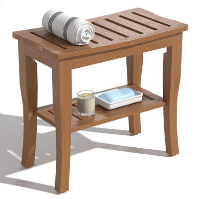 Domax Bamboo Shower Bench with Shelf-Waterproof Wood Shower Stool for Inside Shower Spa Sauna(Walnut)