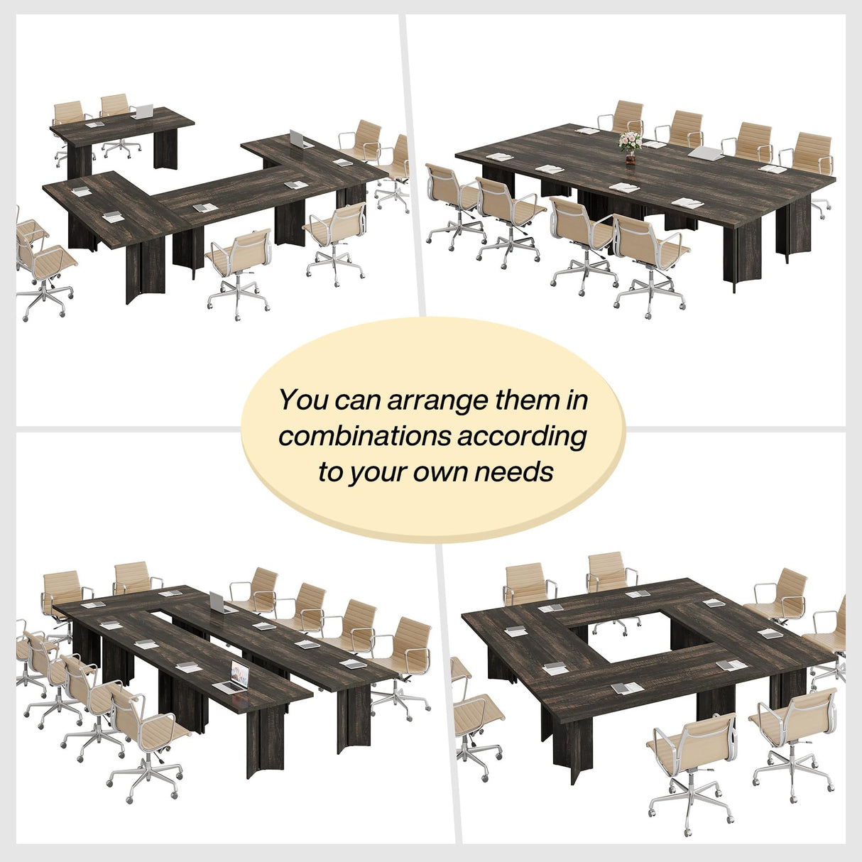 Tribesigns 10.5FT Conference Table, Large Rectangle Meeting Seminar Table for 10-12 Person, Long Wooden Business Tables (Set of 2, Dark Gray) Tribesigns