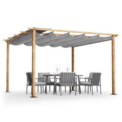 HAPPATIO 12' X 12' Retractable Pergola Canopy for Backyard, Garden, Patio; Woodgrain-Look Aluminum Frame with Retractable Pergola Canopy, Includes Anchors and Expansion Screws (Grey)