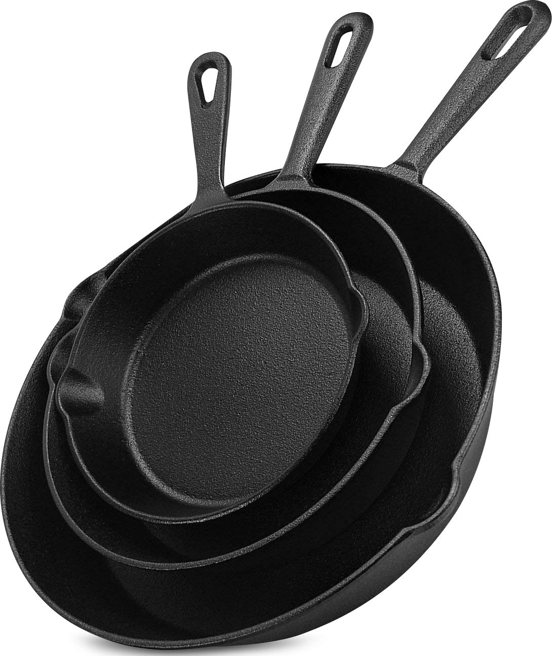 Utopia Kitchen Saute Fry Pan - Pre-Seasoned Cast Iron Skillets Set 3-Piece Frying Pan comprised of 6", 8", and 10" Cast Iron Pan - Easy Use in the Oven, Stove, Grill, or Campfire - Black Utopia Kitchen