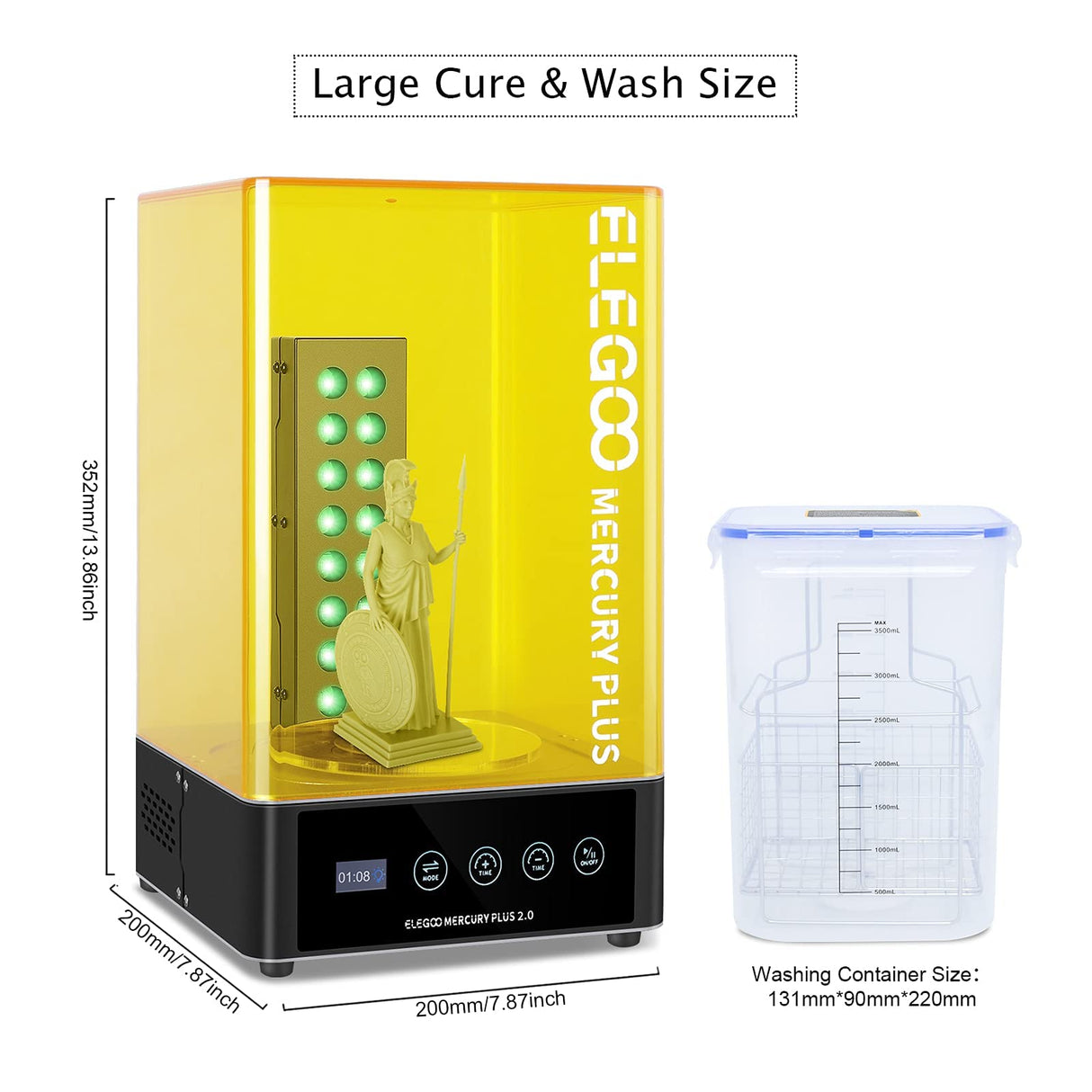 ELEGOO Mercury Plus 2.0 Wash and Cure Station Washing and Curing Machine Resin Curing Station for LCD/DLP/SLA 3D Printed Models with Rotary Curing Turntable and Washing Bucket ELEGOO