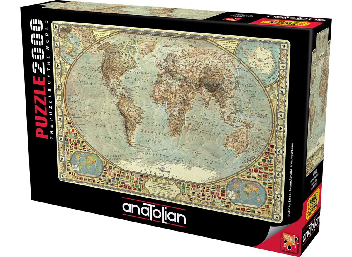 Anatolian 2000Piece Jigsaw Puzzle - World Map Jigsaw Puzzle, Brown/a Anatolian