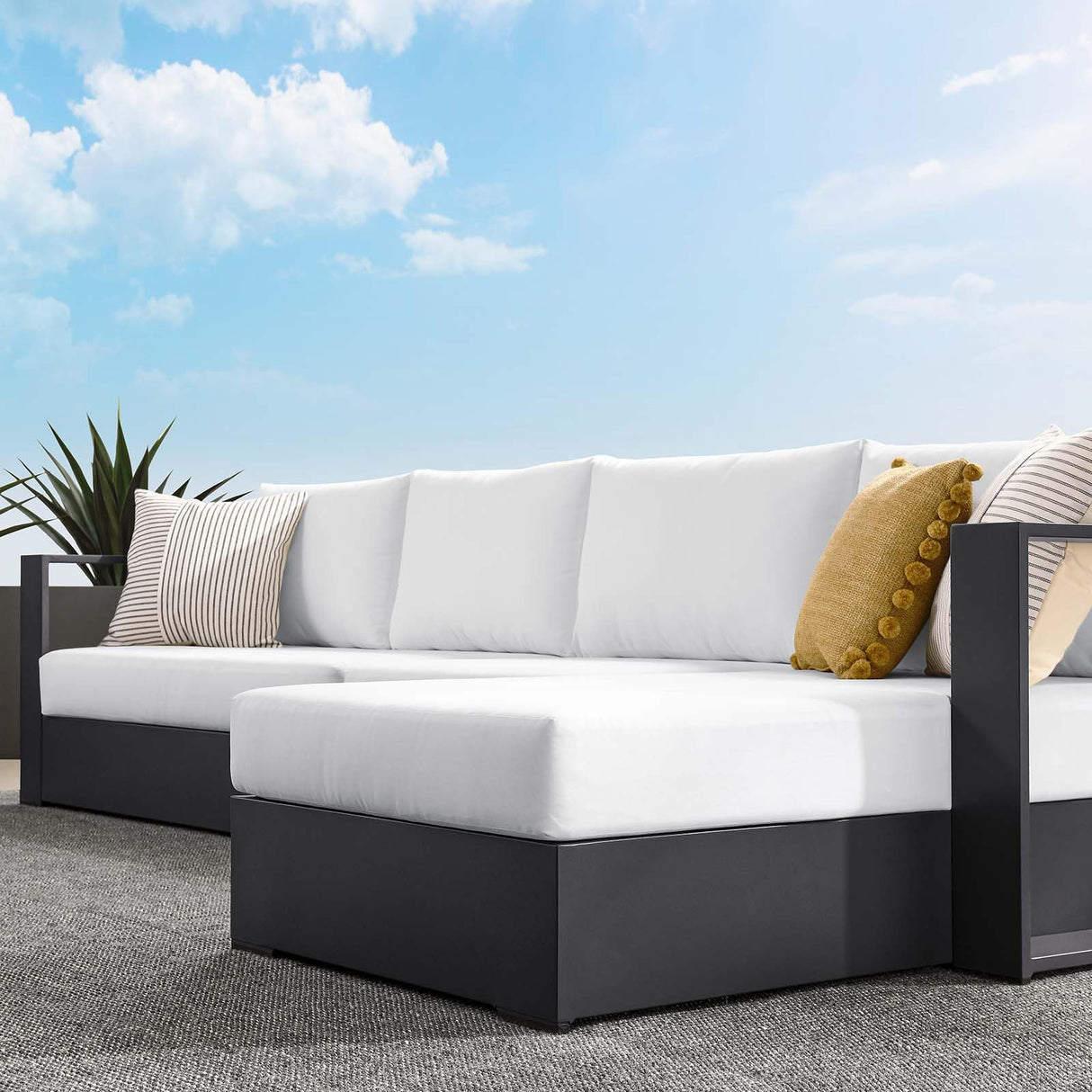 Modway Tahoe Modular Aluminum 3-Piece Outdoor Patio Furniture Gray White, Right-Facing Sectional Sofa Set with Weather-Resistant Cushions, Ideal for Deck, Backyard, Poolside Modway