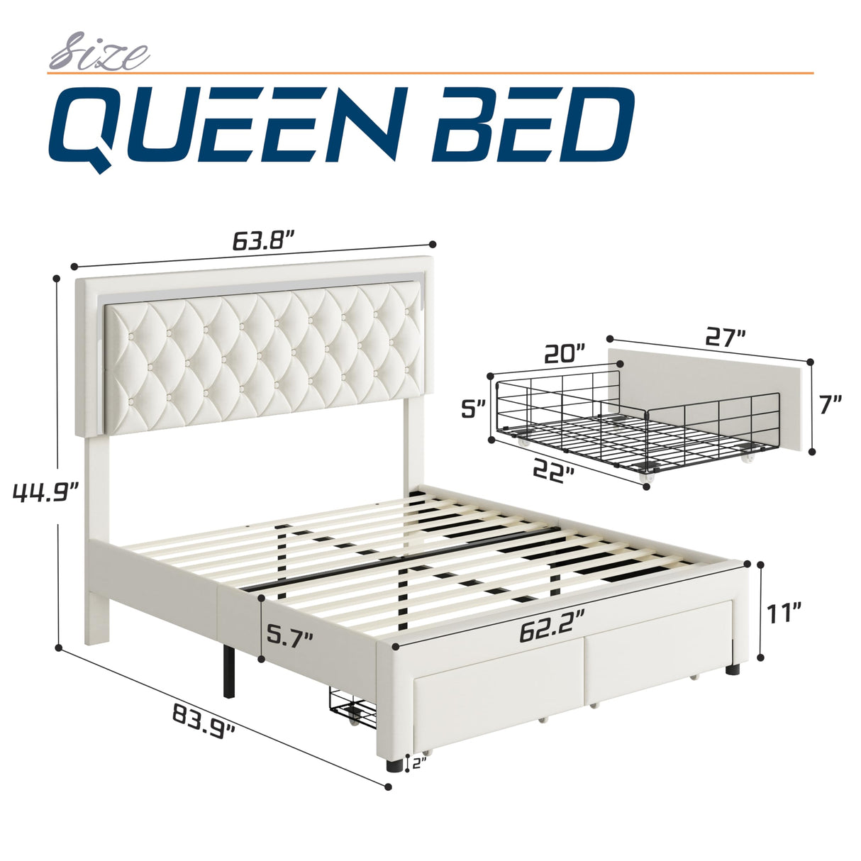Jocisland Velvet Upholstered Queen Bed Frame with LED Lights and Storage Drawers Jocisland