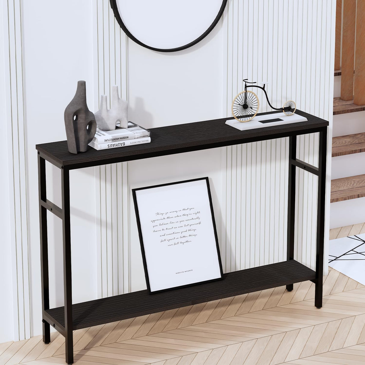 Timberer Narrow Console Table, 47 Inch Sofa Table with Adjustable Shelf, 2-Tier Long Skinny Table for Hallway, Entryway, Living Room, Foyer, Black Timberer