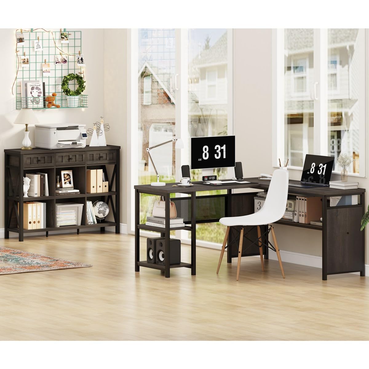 FATORRI Rustic 6 Cube Storage Organizer Bookshelf with 3 Drawers, Short Low Horizontal Bookshelf for Living Room, Industrial Wood and Metal Cubby Bookcase for Home Office (Walnut Brown, 47 Inch) FATORRI