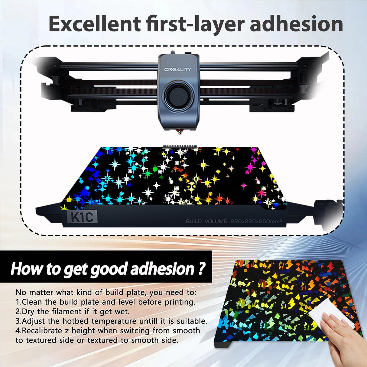 JUUPINE 3D Printer Platform K1C K1 Build Plate 235X235mm, Upgrade H1H Build Plate Flake+Galaxy Spring Steel Sheet for K1C/K1/ Ender-3 S1/S1 Pro/Ender-5 S1/Ender-3 V3/Ender-3 V3 KE/Ender-3V3 SE Wefuit