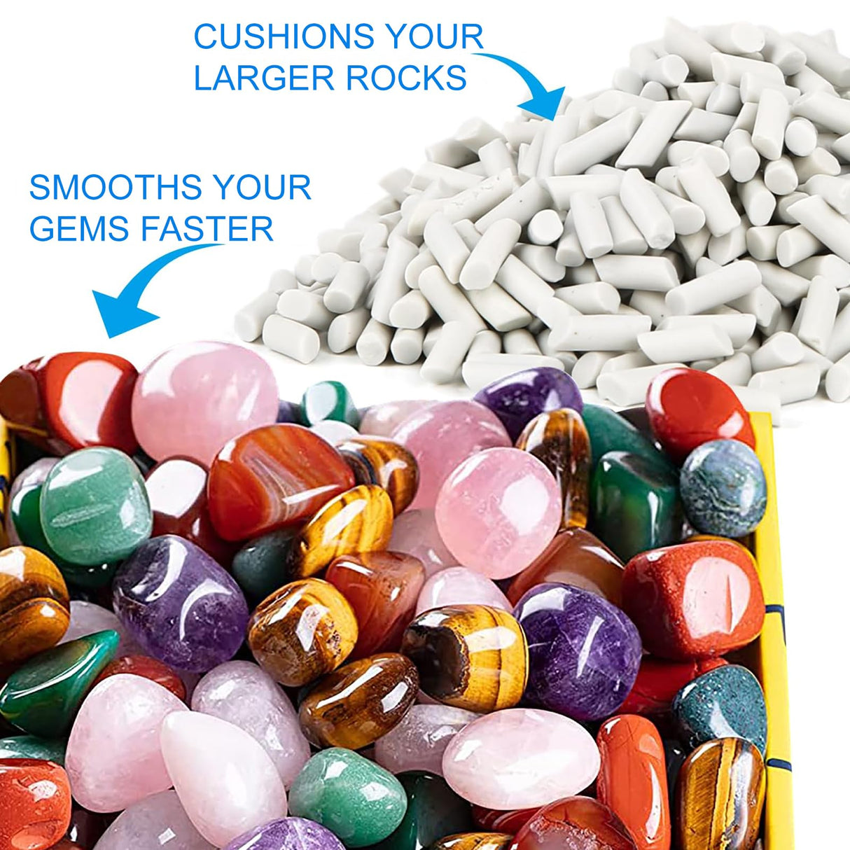 Rock Tumbler Grit and Ceramic Tumbling Media 2 Pounds, Polish Up to 13 lbs. of Rocks, Polish Refill Media Kit, Compatible with Any Tumbler (4 Step + Tumbling Media) eyaeyao