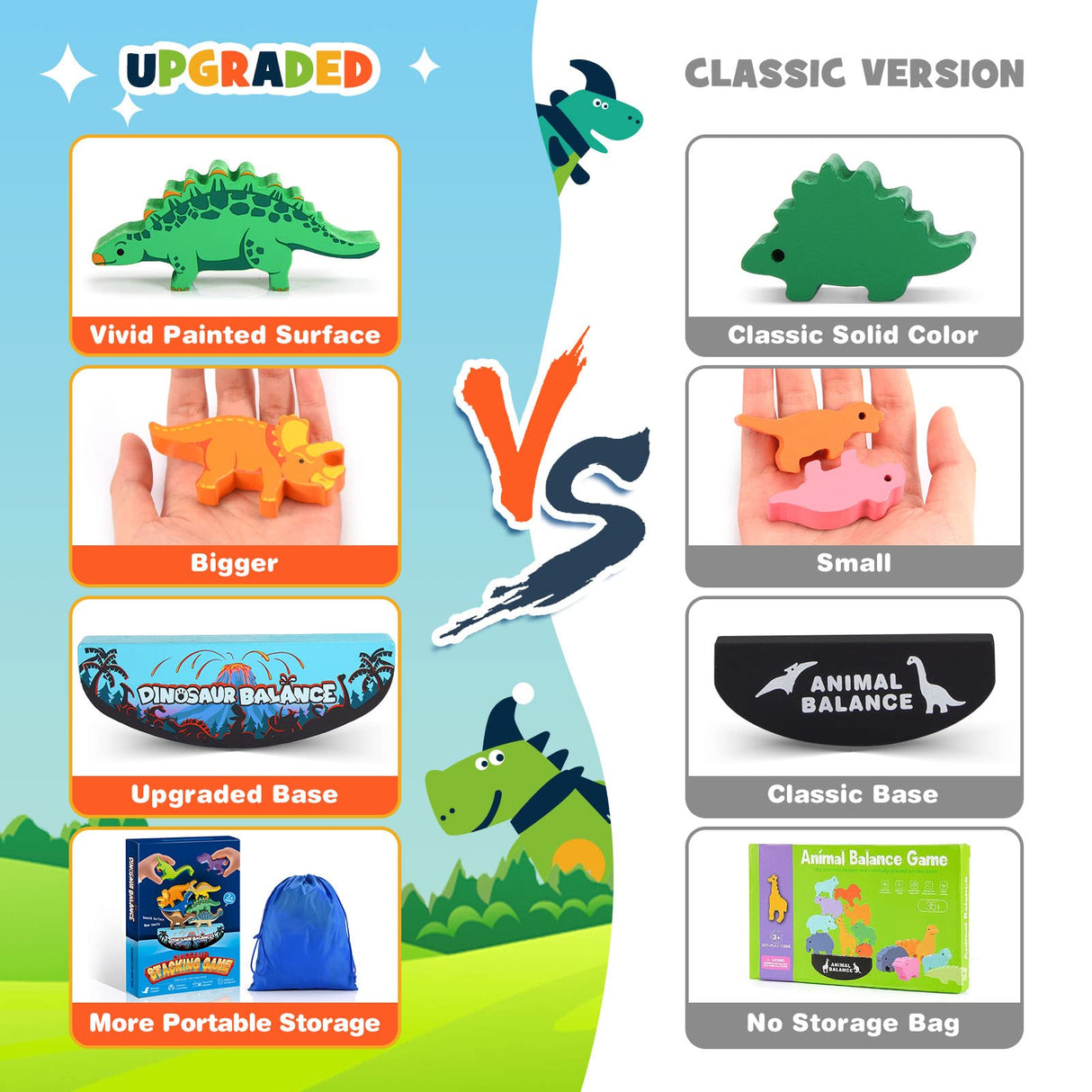 IPOURUP Dinosaur Toys for Kids 3-5: Wooden Stacking Montessori Toys for 3 4 5 6 7 8 Year Old Boys Girls Balance Competition Game for Family Easter Birthday Gifts for Kids Ages 4-8 (Classic Version) IPOURUP