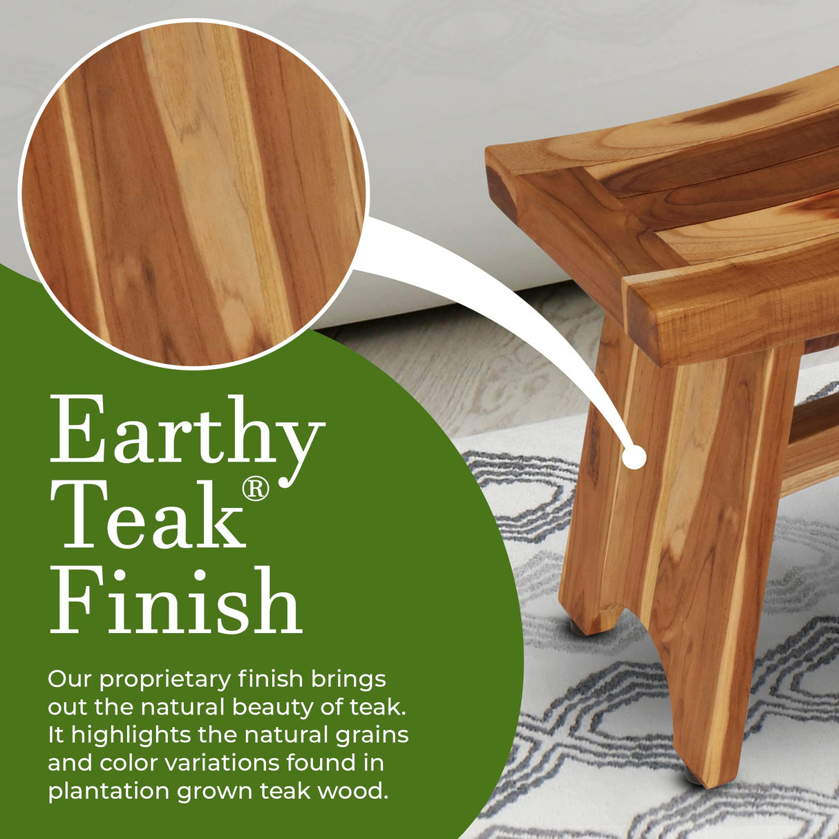 EcoDecors, Serenity, 18 ", Teak Shower Bench, Teak Bench for Shower, Teak Bench, Shower Teak Bench, Teak Wood Shower Bench, Teak Shower Stool, Teak Bench Shower, Teak Shower Bench for Inside Shower EcoDecors