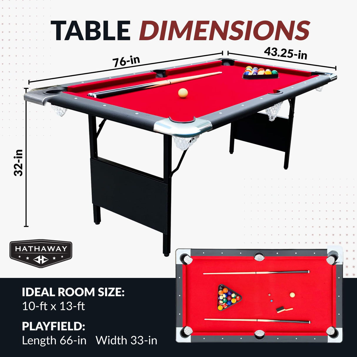 Hathaway Fairmont 6 Ft Portable Pool Table, Adults Folding Billiards Tables for Game Room with Easy Foldable Storage, Includes Full Set of Billiard Balls, Cues, Chalk & Brush Hathaway