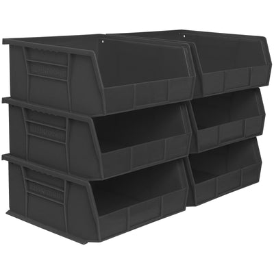 Akro-Mils 30235 AkroBins Plastic Storage Bins, Space-Saving Stackable Bins for Garage, Pantry, Craft Organization, 11" x 11" x 5", Black, 6-Pack