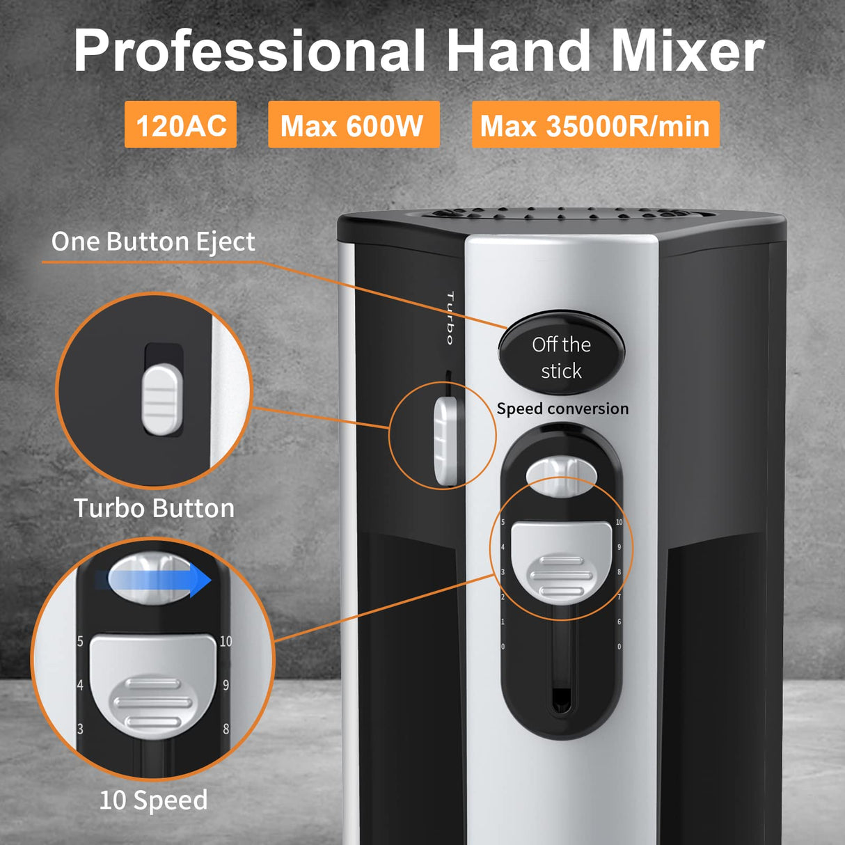 600W Electric Hand Mixer Kitchen Handheld Mixer 10 Speed Powerful with Turbo for Baking Cake Lightweight & Personal Electric Mixer with Egg Baking Beaters Dough Hooks, Whipping Mixing Cookies Naitesen