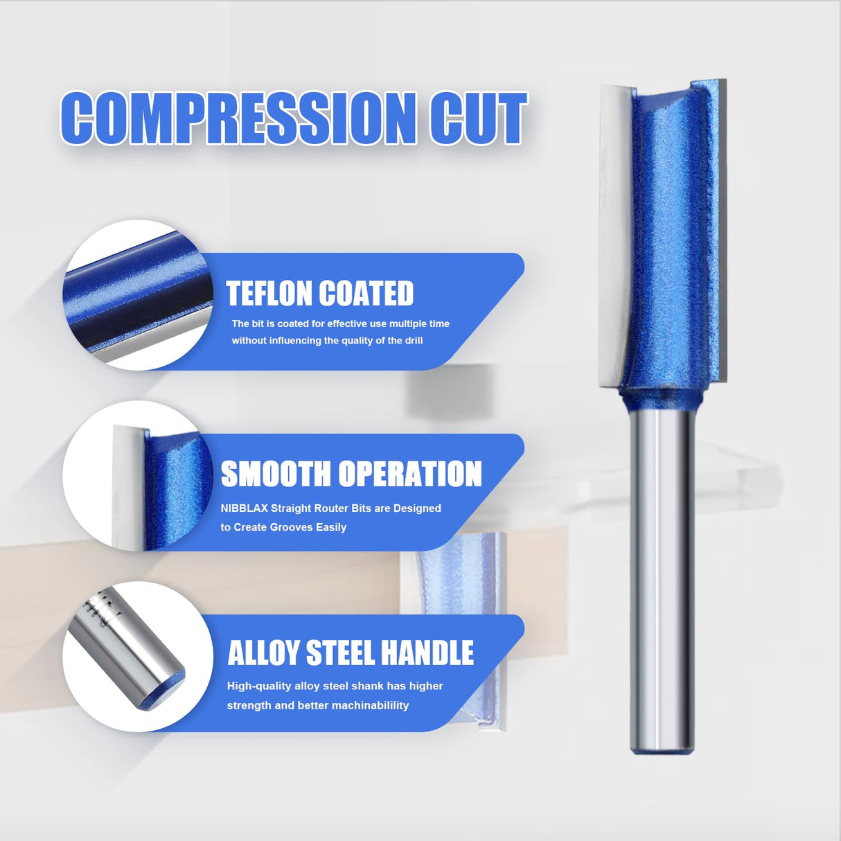 NIBBLAX Router Bit Set, Straight Router Bit 1/4" Shank, Flush Trim Cut Router Bit for Woodworking Cutting Diameter 1/4",5/16",3/8",1/2" NIBBLAX