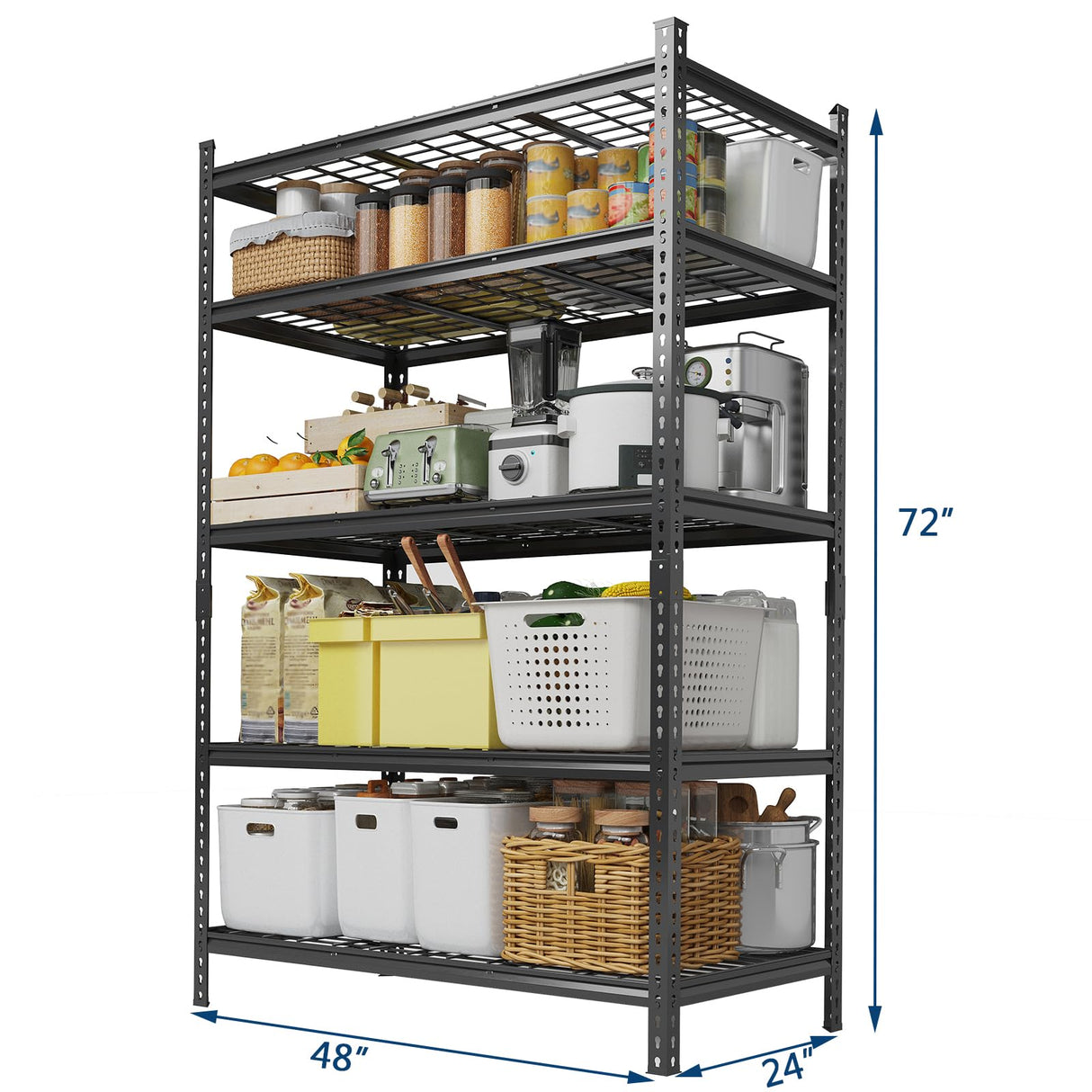 Garage Shelving 2200 LBS Storage Shelves Adjustable Metal Shelving Unit Heavy Duty 5 Tier Metal Shelves for Garage Kitchen Pantry Warehouse Basement, 48" W × 24" D × 72" H Garvee