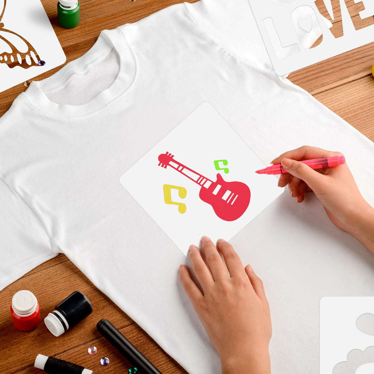 Junkin 20 Pcs Stencil for Painting Stencil Reusable DIY Drawing Template Motivational Art for Crafts Home Decor on Wood, Canvas, Paper, Fabric, Walls, Furniture(Peace and Love) Junkin