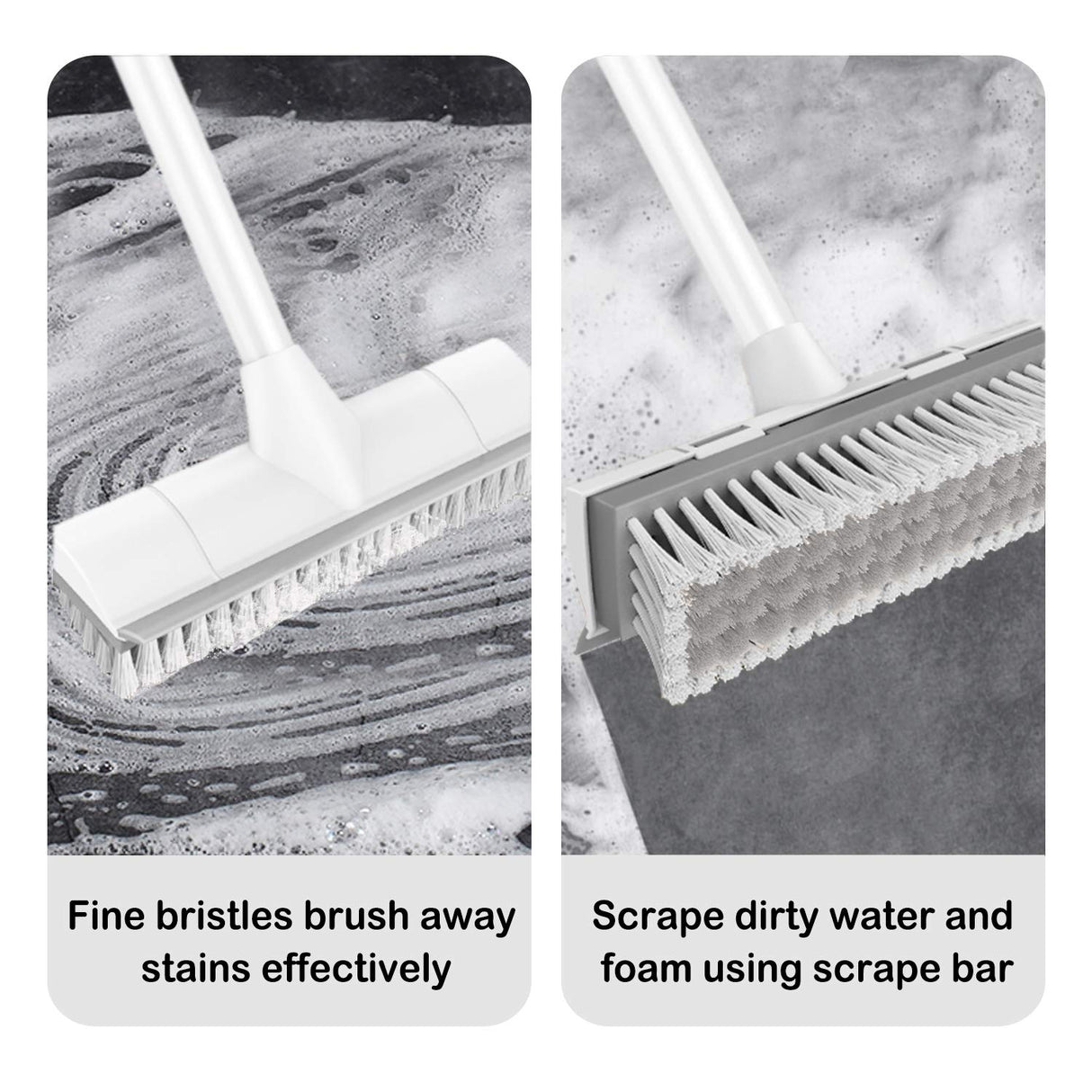 BOOMJOY Floor Scrub Brush with Long Handle, 2 in 1 Scrape and Brush, Stiff Bristles for Cleaning Bathroom, Patio, Garage, Kitchen, Deck, Tile BOOMJOY