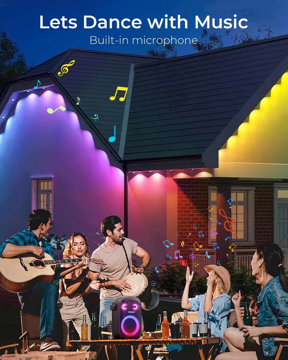 CINOTON Permanent Outdoor Lights 100ft, Smart RGBW+IC Eaves Lights with 60LEDs, IP67 Waterproof, 111 Scene Modes for Daily and Festival, Halloween Christmas Holiday Decor, APP/Voice/Remote Control CINOTON