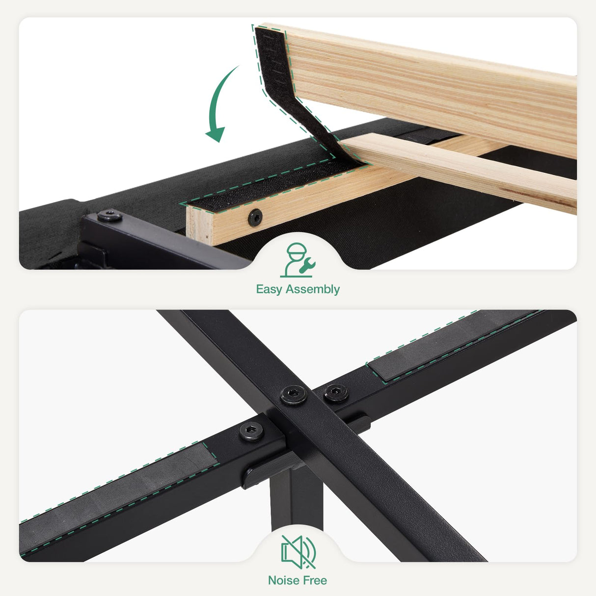 Novilla Adjustable Queen Bed Frame with Upholstered Headboard and Wood Slat Support - Dark Grey Novilla