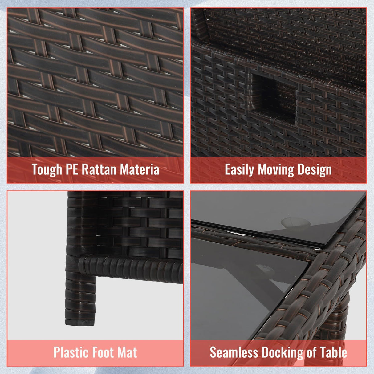 Outdoor Patio Furniture Set 9 Pieces Patio Dining Sets Space Saving Wicker Furniture with 4 Rattan Chairs 4 Ottomans and Glass Table for Outdoor Backyard Porch Poolside Balcony,Khaki Cushion PayLessHere