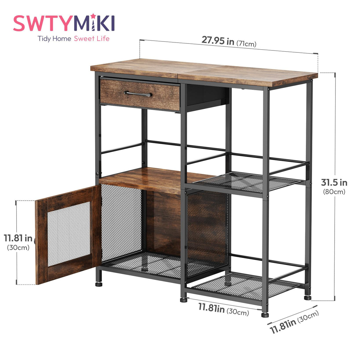 SWTYMIKI Coffee Bar Cabinet for Home - Farmhouse Coffee Stand Station Multi-Purpose Buffet Sideboard Cabinet with Drawers - Kitchen Bar Table for Living Room, Corner, Small Space, Espresso SWTYMIKI