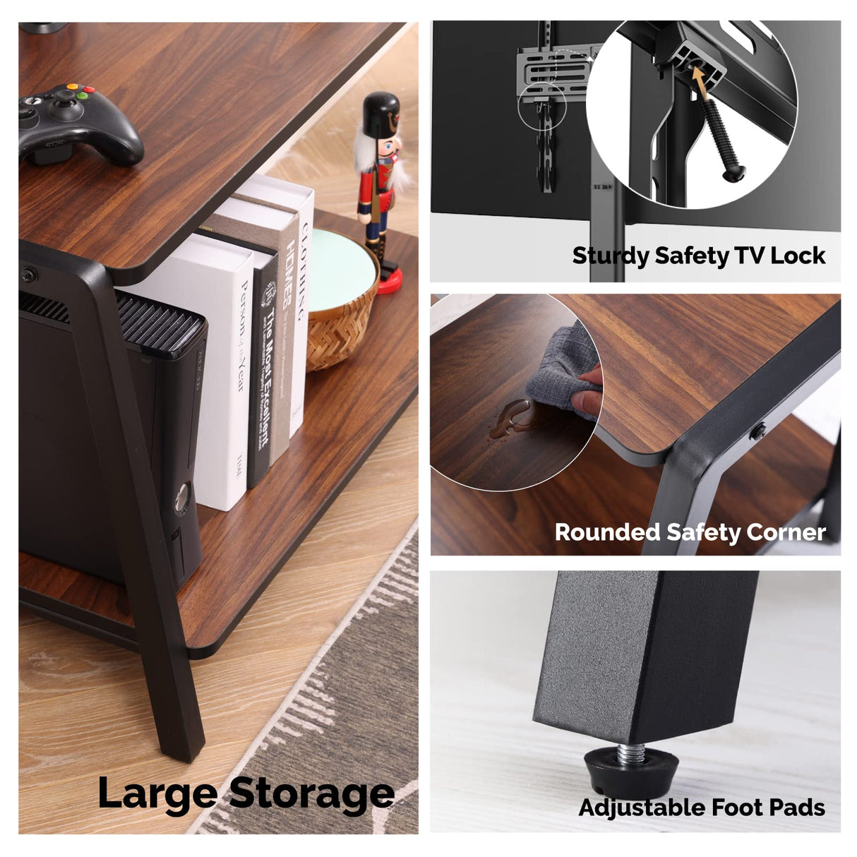 FITUEYES Wood TV Stand with Mount for 32-55 inch TVs, 2 Tier Entertainment Center with Storage for Bedroom & Corner, Tall Wooden TV Mount Stands & Metal Mount - Max Load 77lbs for Flat Screen FITUEYES