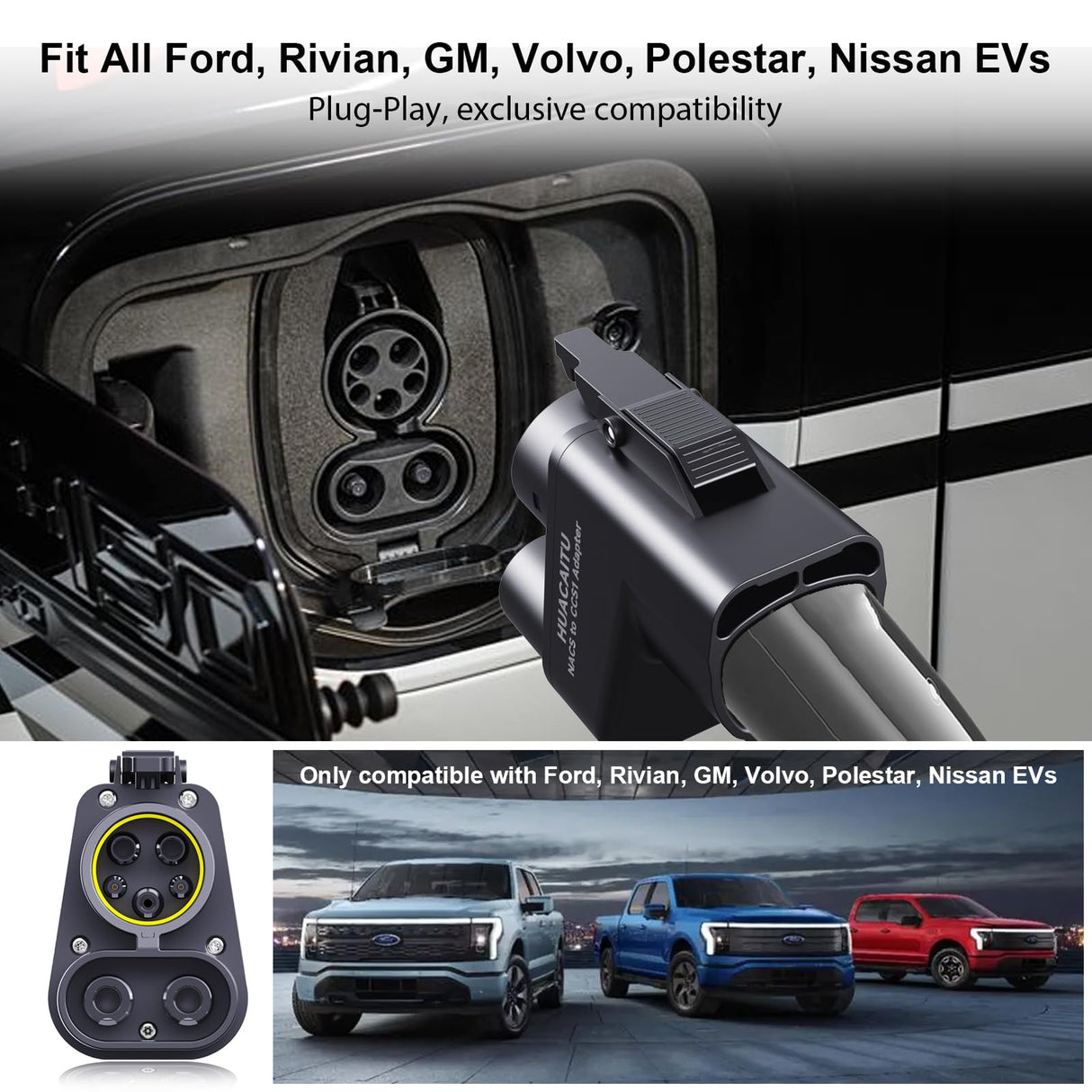 Tesla Supercharger Adapter, NACS to CCS Adapter, Fast Charge Your CCS1 EV at Tesla Superchargers, Electric Vehicle Charging Adapter for Ford, Rivian, GM, Volvo and Polestar EVs HUACAITU