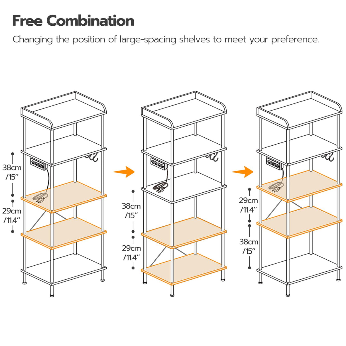 HOOBRO Kitchen Bakers Rack with Power Outlet, 5-Tier Free Standing Kitchen Storage Shelf Rack, Microwave Stand with 4 S-Shaped Hooks, Black BB55UHB01 HOOBRO