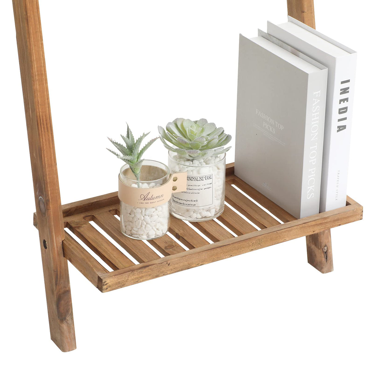 FUIN 5ft Wood Blanket Ladder with Bottom Shelf for Living Room Decorative Wall Leaning Farmhouse Quilt Display Holder Storage Rustic Wooden Towel Rack for Bathroom, Light Brown FUIN