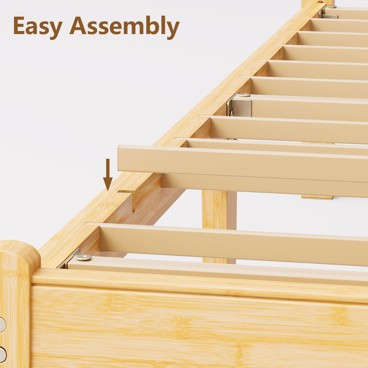 FDLOGW 14 in High Solid Bamboo Wood Platform Queen Bed Frame with Headboard, Bed Frame Queen Size, Heavy Duty, No Box Spring Needed, Nosie Free FDLOGW