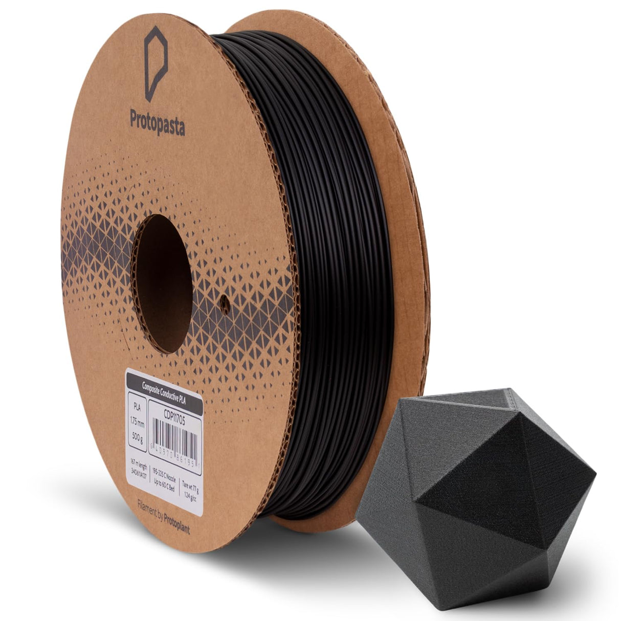 Protopasta Electrically Conductive Composite Black PLA 3D Printer Filament for Electrically Conductive 3D Prints | Easy Printing with Low Warp | 1.75mm Filament | 500g with Recyclable Cardboard Spool Proto-Pasta
