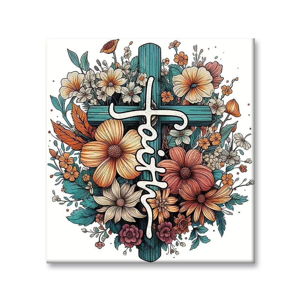 Square Drill Diamond Painting Cross Flower - 5D Full Square Diamond Art Kits for Adults with Tools, Stunning No-Gap Design, Easy to Apply and Frame, Home Wall Decor, Gift Idea(14x14 Inch) WEMEON