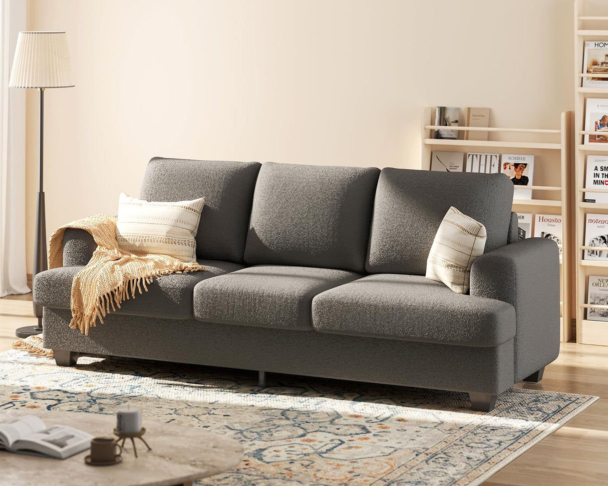 KKL 89 Inches Loveseat Sofa, Comfy Cloud Couch with Deep Seats, 3 Seater Couches for Living Room, Bouclé Fabric, Wood Frame, Easy Assembly, Grey KKL