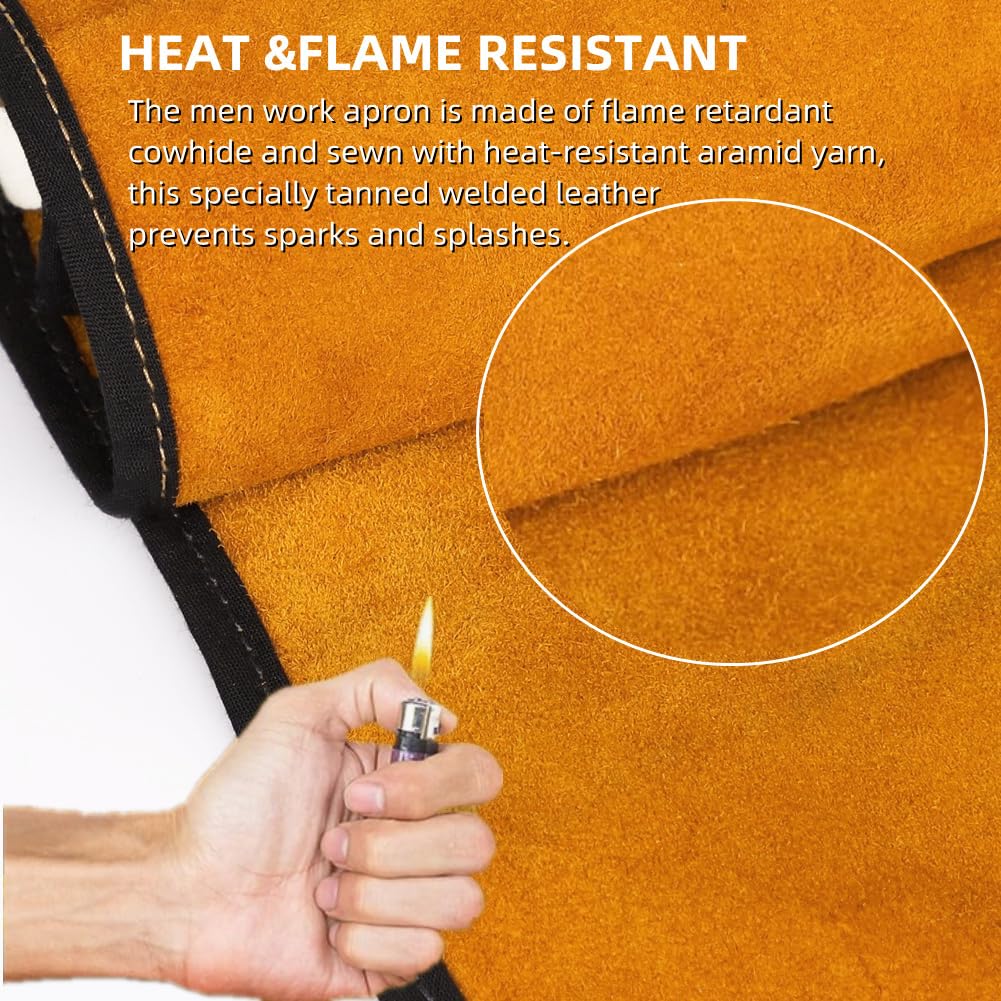 Ibluelover Cowhide Leather Welding Apron Heat&Flame-Resistant Work Apron Wear Resistant Protection Pinafore Safe Workwear Ibluelover