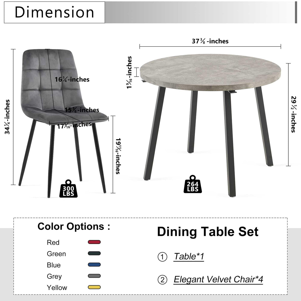 somedream Modern 4-Person Round Dining Table Set, Space-Saving for Kitchen, Living Room, Apartment, includes Dining Table & 4 Grey Chairs,Small Dining Room Set for 4 somedream