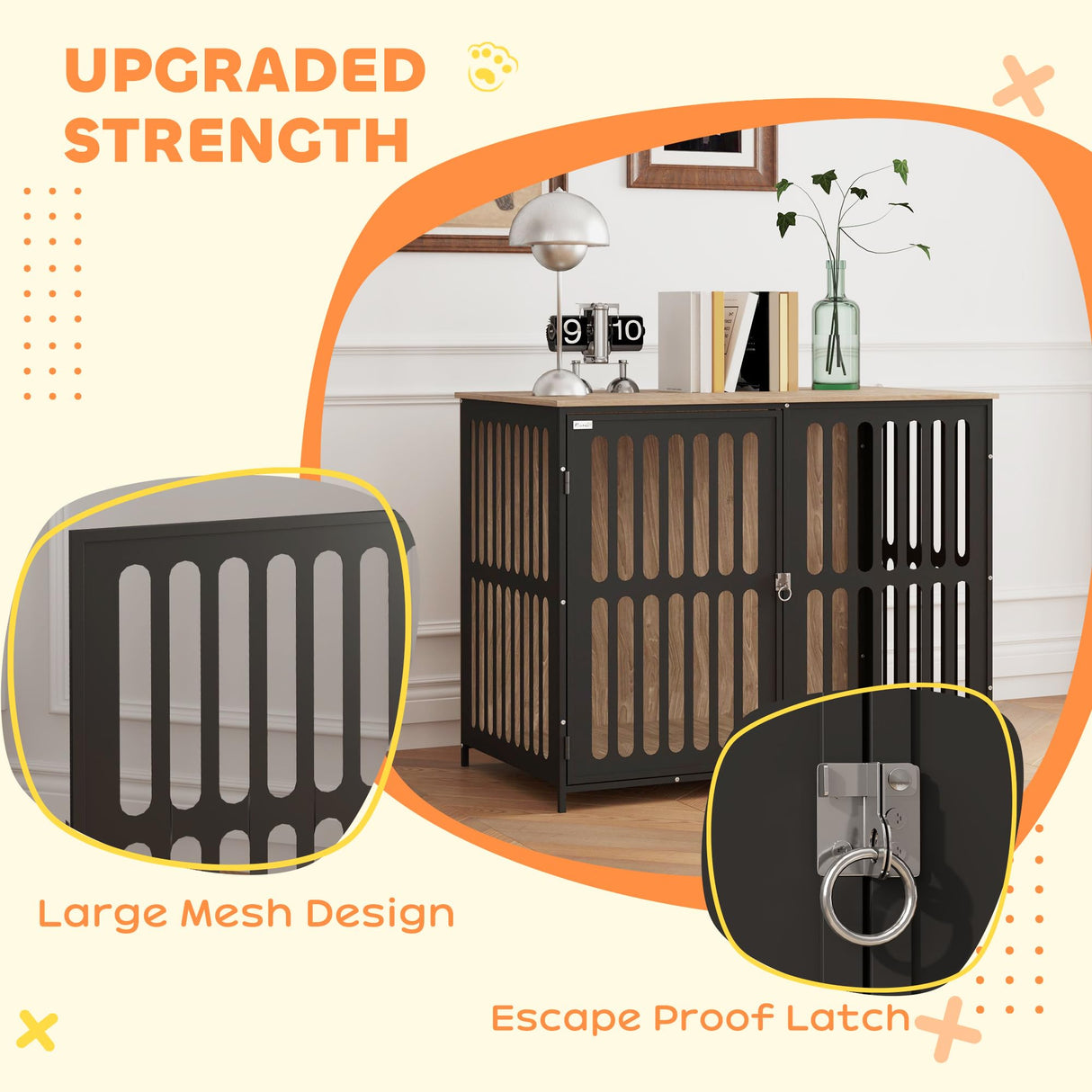 PawHut Dog Crate Furniture, 39" Dog Cage Furniture End Side Table with Anti-Chew Resistant Mesh, Anti-Escape Single Door, Heavy Duty Dog Kennel Indoor for Large Dogs, Walnut Brown PawHut