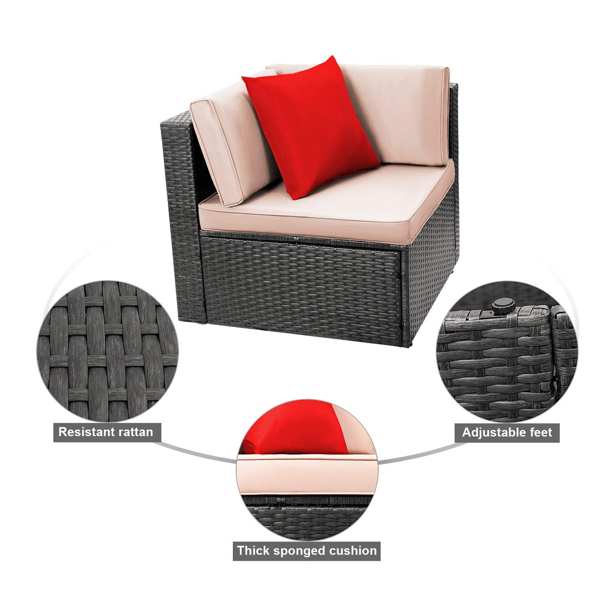 Homall 11 Pieces Outdoor Patio Furniture Sofa Set, All Weather PE Rattan Wicker Sectional Sets Modern Modular Couch Outside Conversation Set with Thick Cushions and Glass Coffee Table Homall
