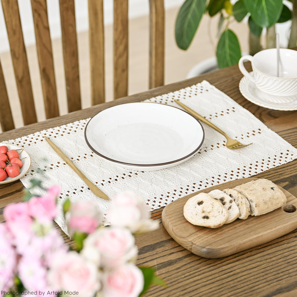 Artoid Mode Beige Farmhouse Woven Rustic Hollow Placemats Set of 4,12x18 Inch Seasonal Holiday Table Mats Party Kitchen Dining Decoration Artoid Mode