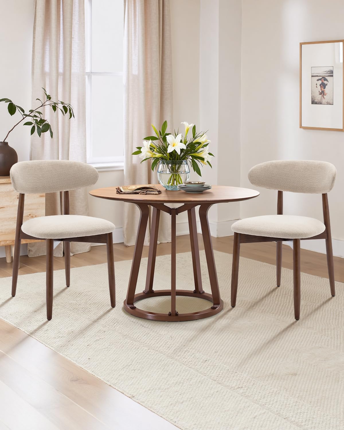 Homixis Dining Room Chairs Set of 4, Upholstered Farmhouse Dining Chairs, Modern Fabric Kitchen Chairs with Solid Wood Leg,Beige Homixis