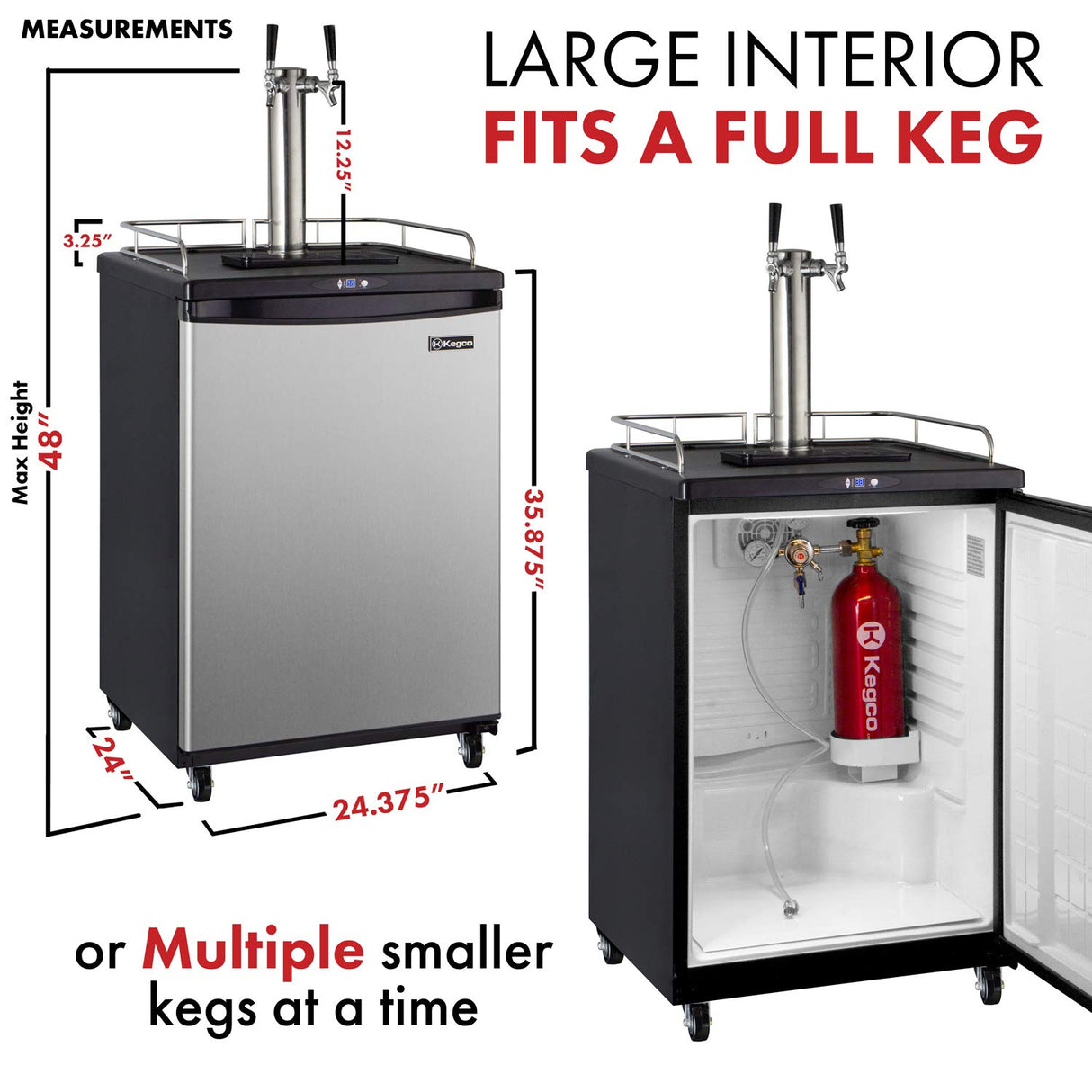 Kegco Keg Dispenser, Two Faucet, Stainless Steel Kegco