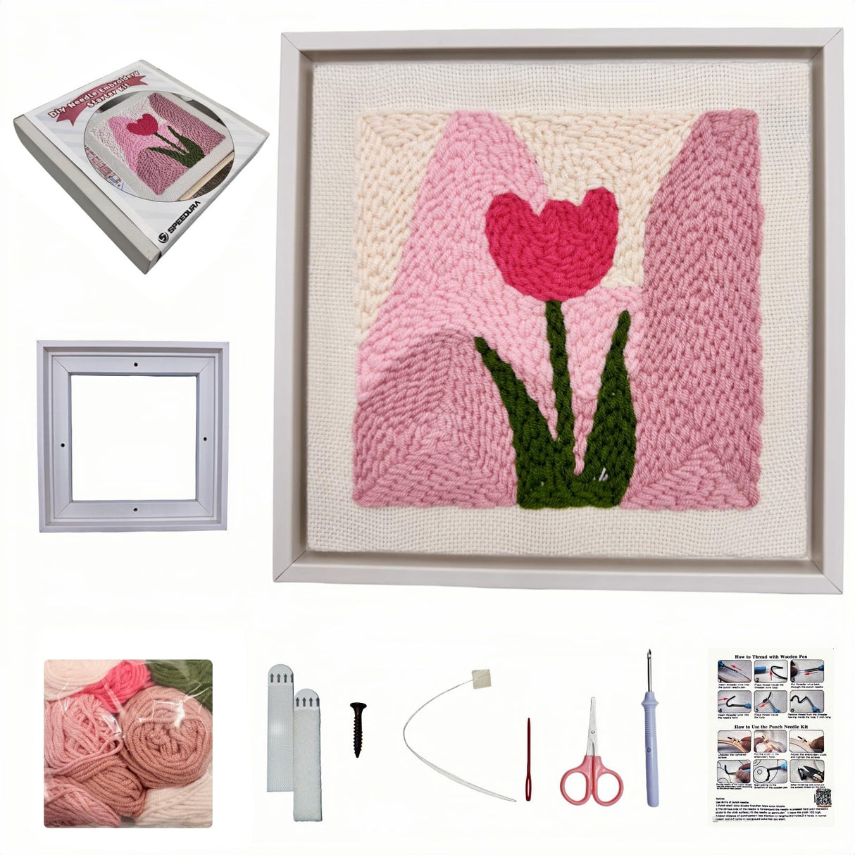 Speedura Embroidery Punch Needle Kit for Beginners β Embroidery Set with Frame & Video Tutorials for Adults & Kids | Needle Punching Kit with Patterns for Wall Art (Blooming Serenity) Speedura