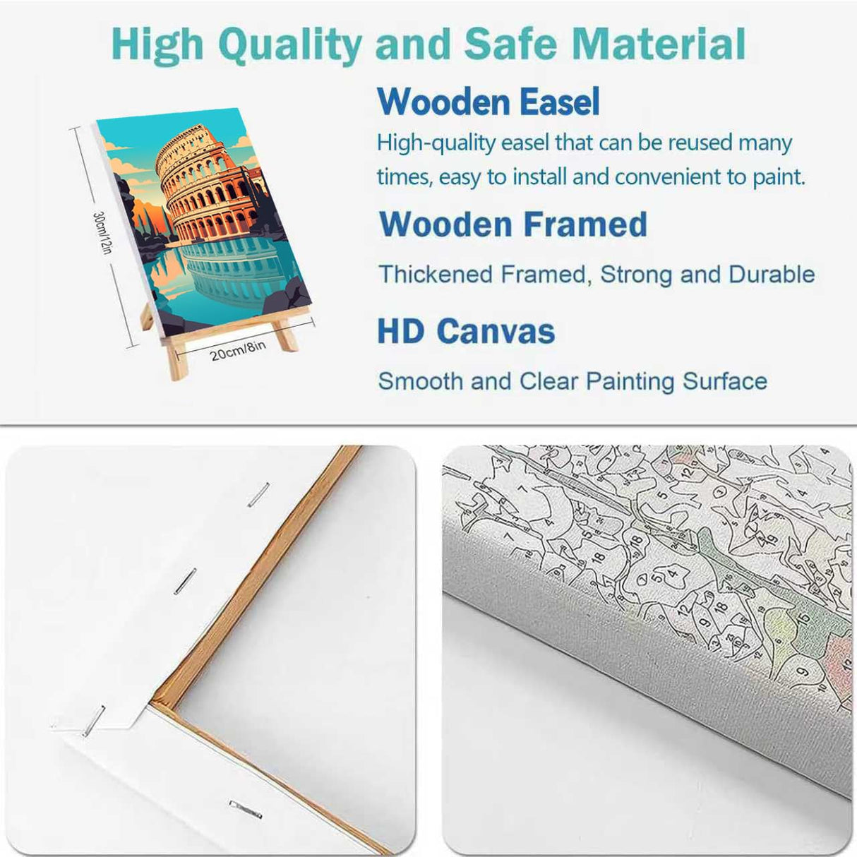 6 Pack Framed Paint by Numbers Kit for Adults - with Wooden Easel, Landscape Paint by Numbers Kit for Adults Framed, DIY Famous Landmarks Paint by Numbers with Frame for Home Wall Decor 8x12 Inch askkqtx