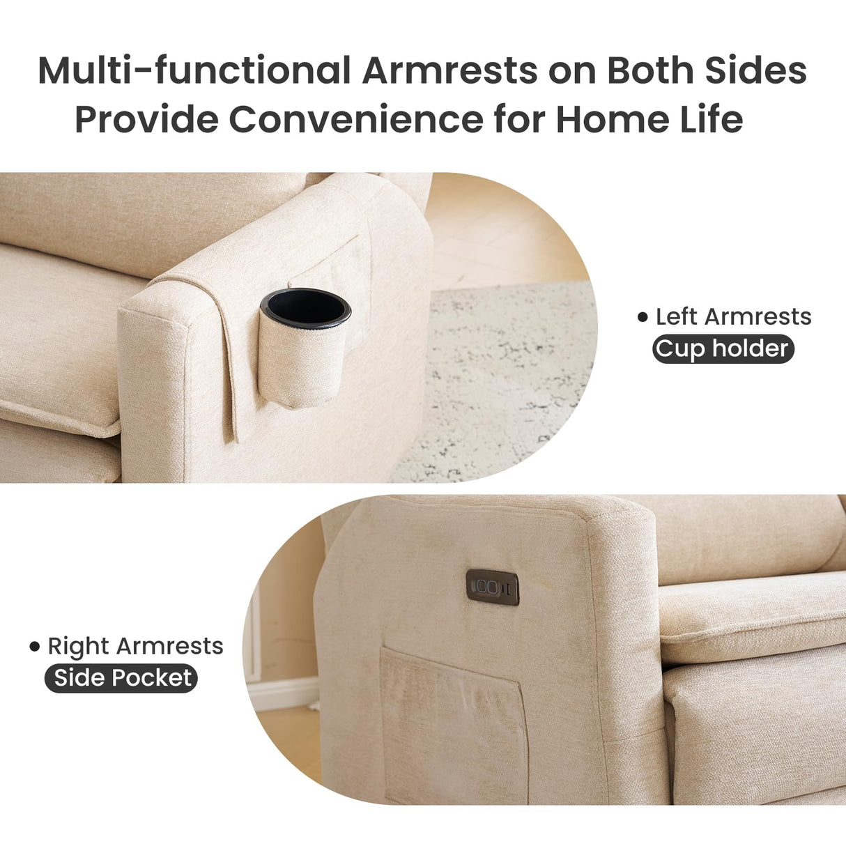 RUTOX Oversized Swivel Rocker Recliner with Adjustable Headrest, 26" Extra Wide Glider Recliner Nursery Chair with Double Cushion, Chenille Glider Rocking Chair for Living Room,Cup Holder,Beige RUTOX