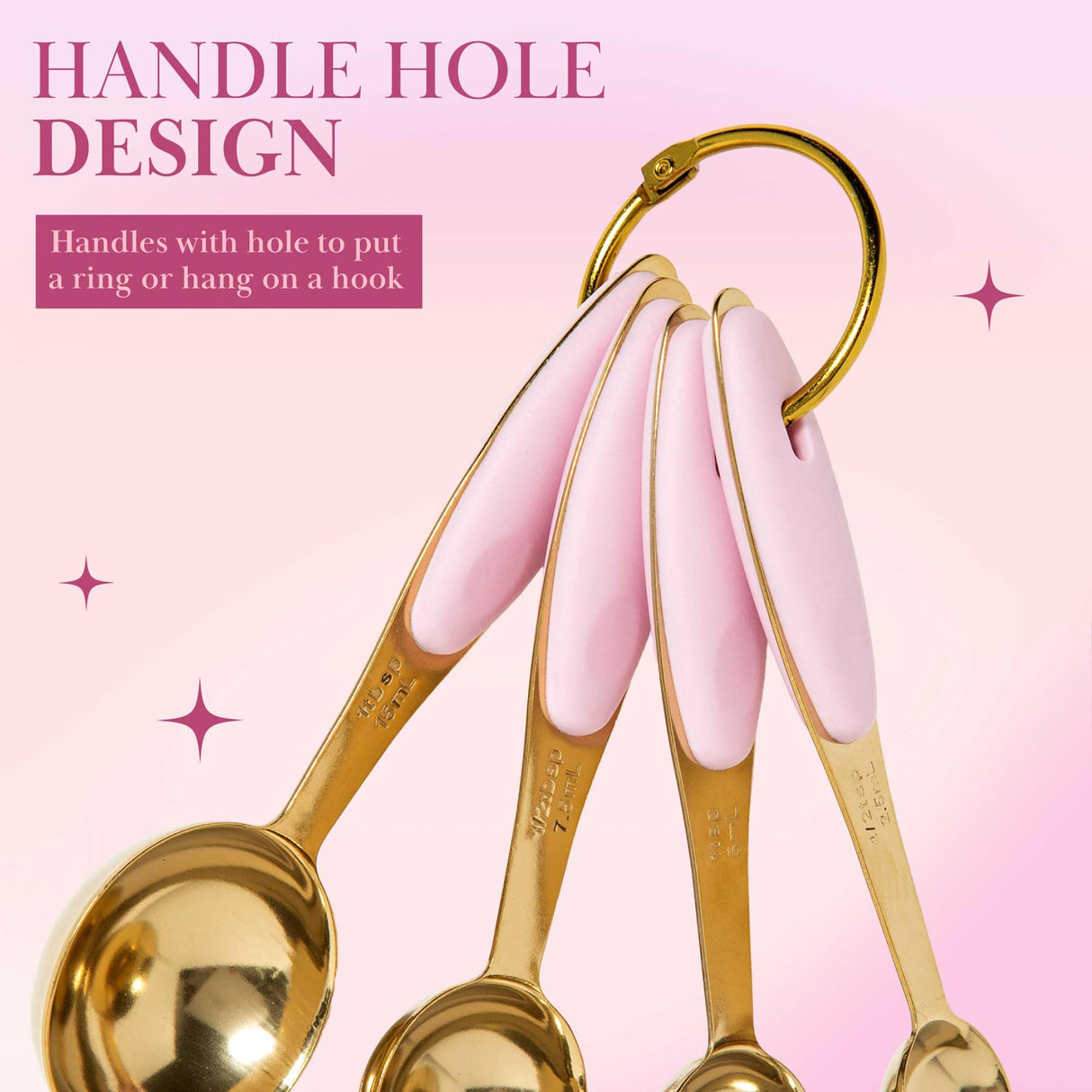 Paris Hilton Measuring Cups and Spoons Set, Stainless Steel with Pink Silicone Inset Handle, Dishwasher Safe, For Dry and Liquid Ingredients, 8-Piece Set, Gold and Pink Paris Hilton